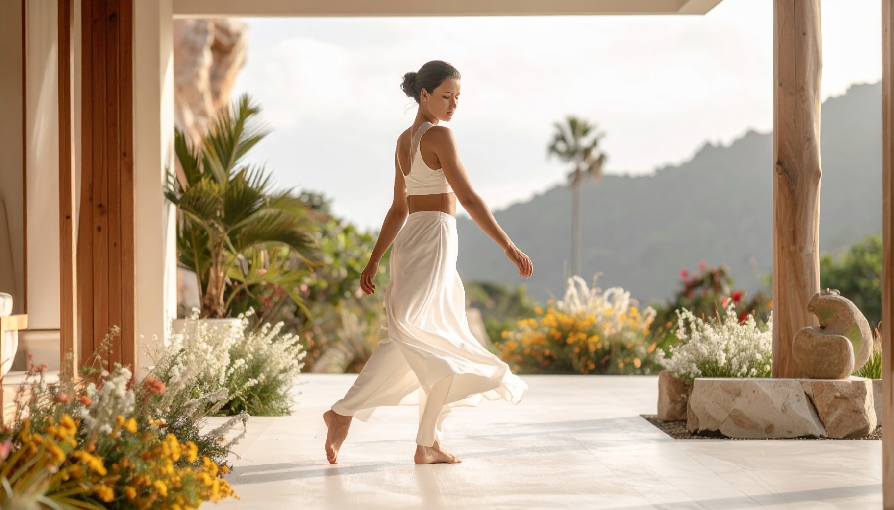 A figure walking through golden light