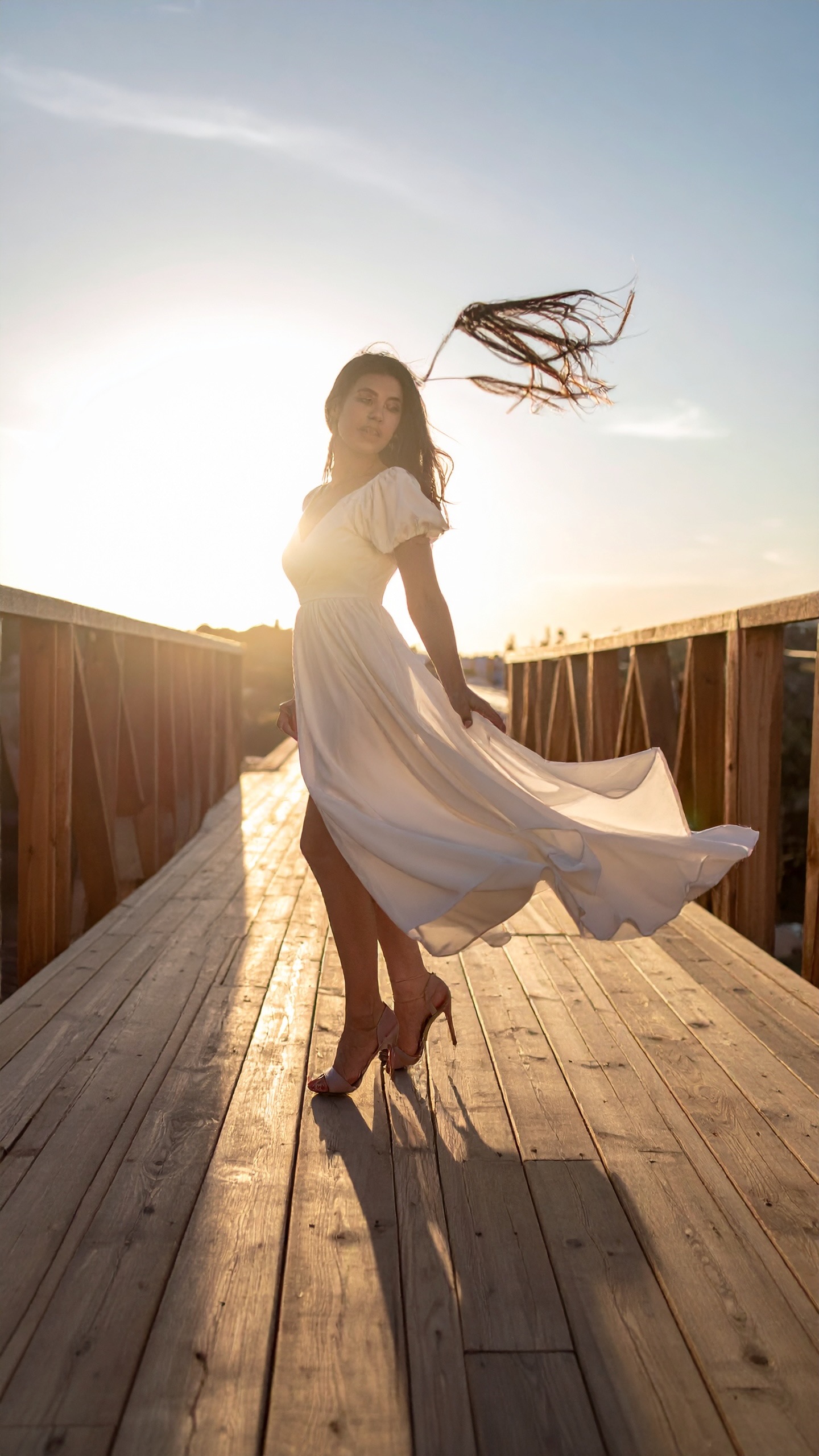 A dancer mid-step, fabric in motion